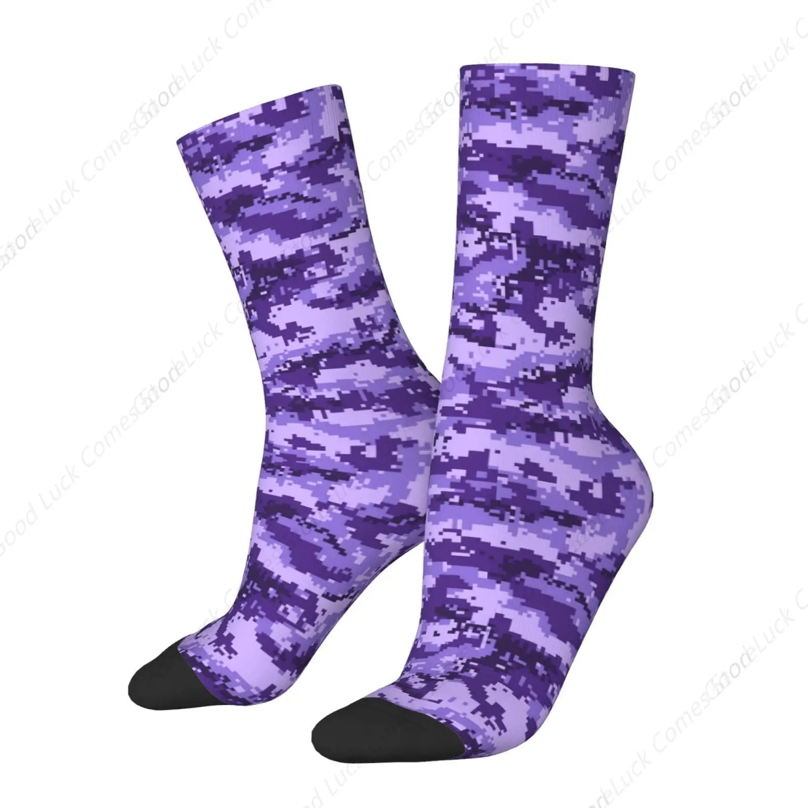 Lila Pixel Camo 16-Zoll-Crew-Socken, originelle Sportsocken für Damen und Herren