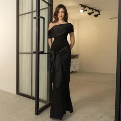 2024 Party Evening Dresses Elegant Black Slash Neck Maxi Dress For Women Fashion Short Sleeve Bodycon Banquet Vestidos Female