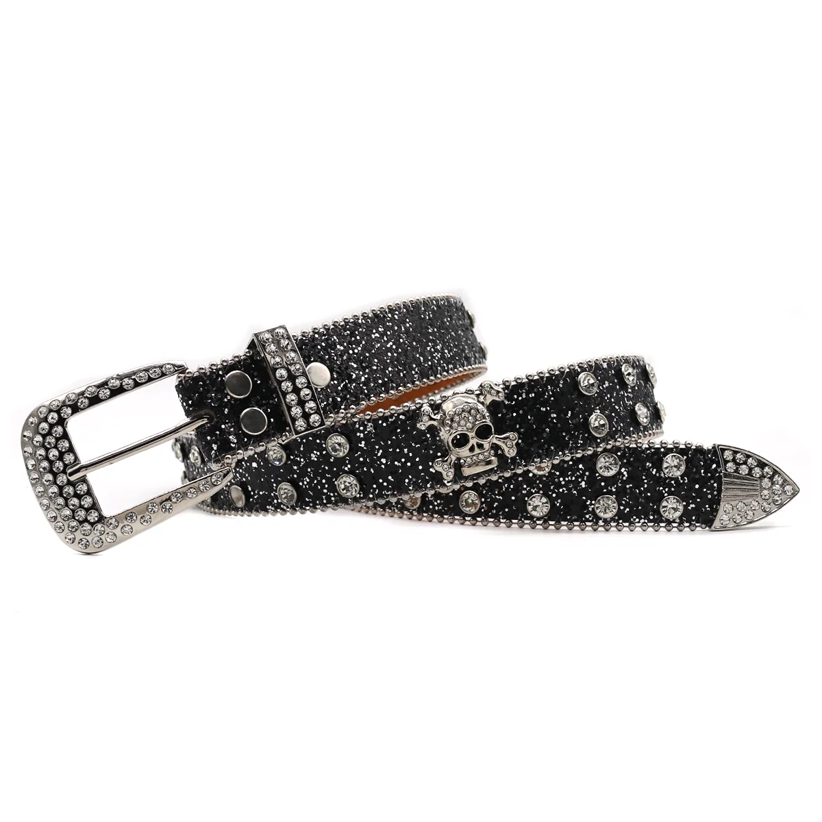 Women\'s Brand Luxury Sequin Punk Metal Buckle Belt Y2k Bling Skull Rhinestone Belt  Fashion Waistband Jeans Pants Decor Belt