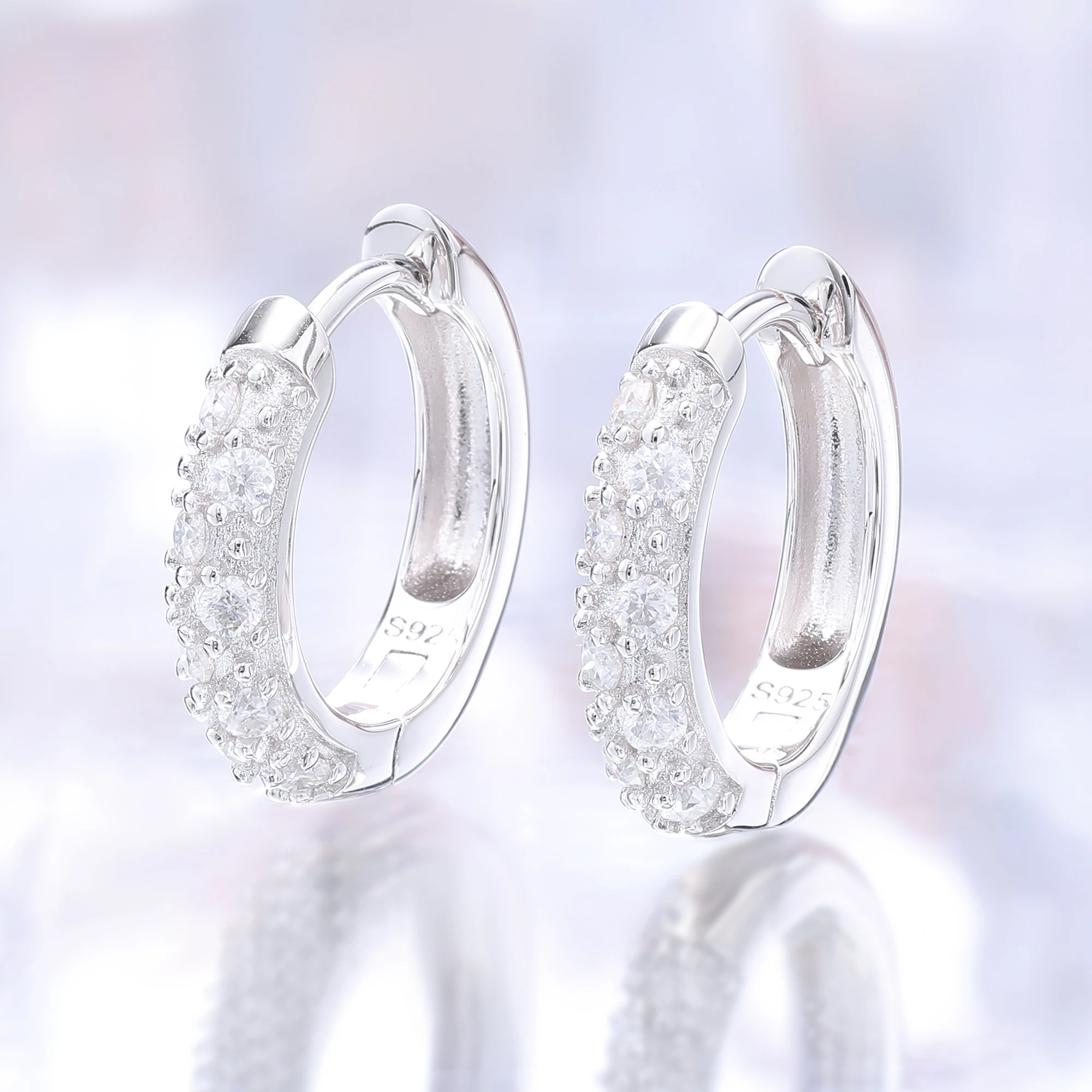 Luxury Shiny Double Row Half Earrings S925 Silver Moissanite Diamond And Gemstone D-grade Ear Hoops Jewelry