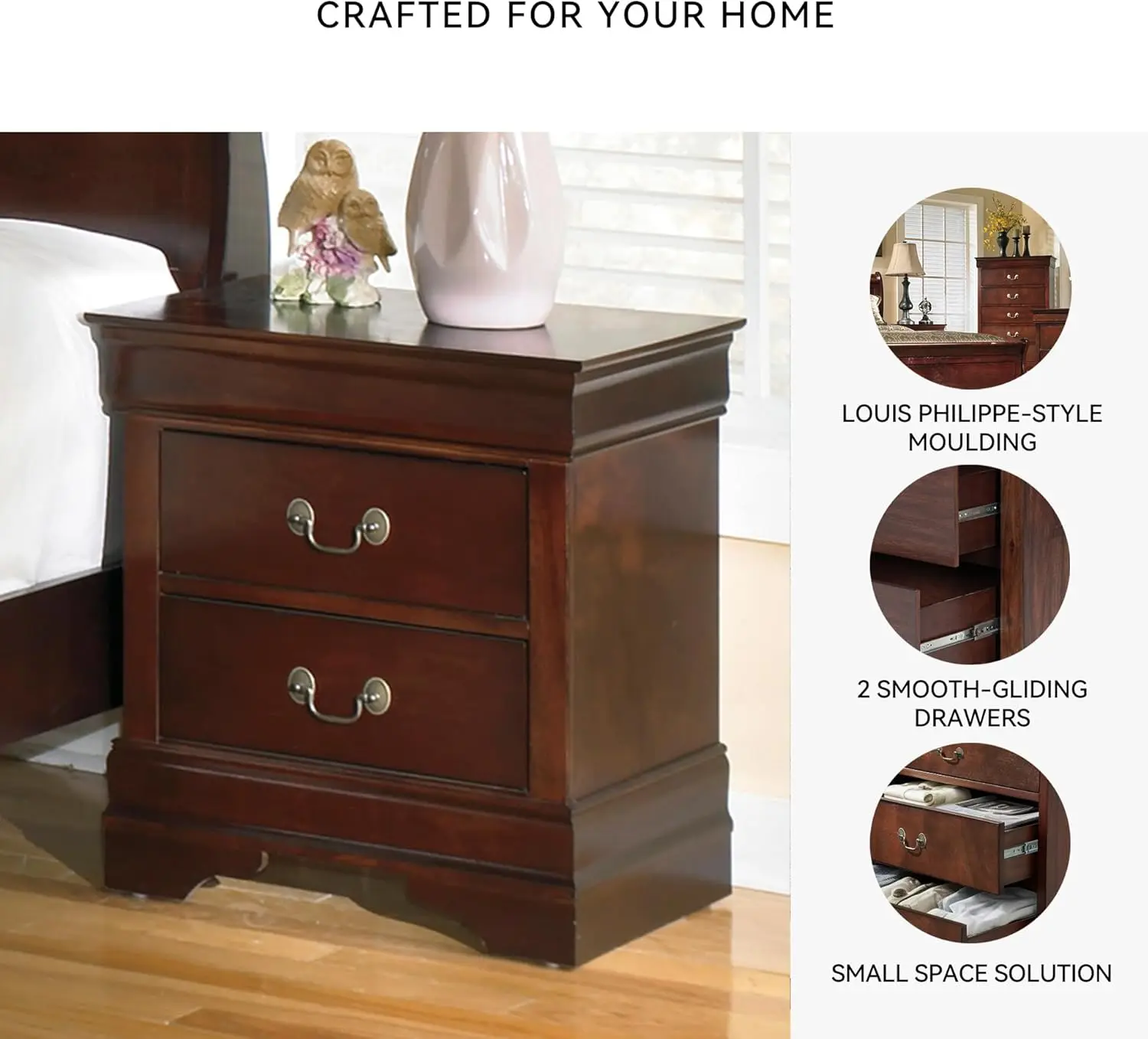 تصميم مميز من Ashley Alisdair منضدة تقليدية ذات درجين، بطول 23.75 بوصة، بني داكن