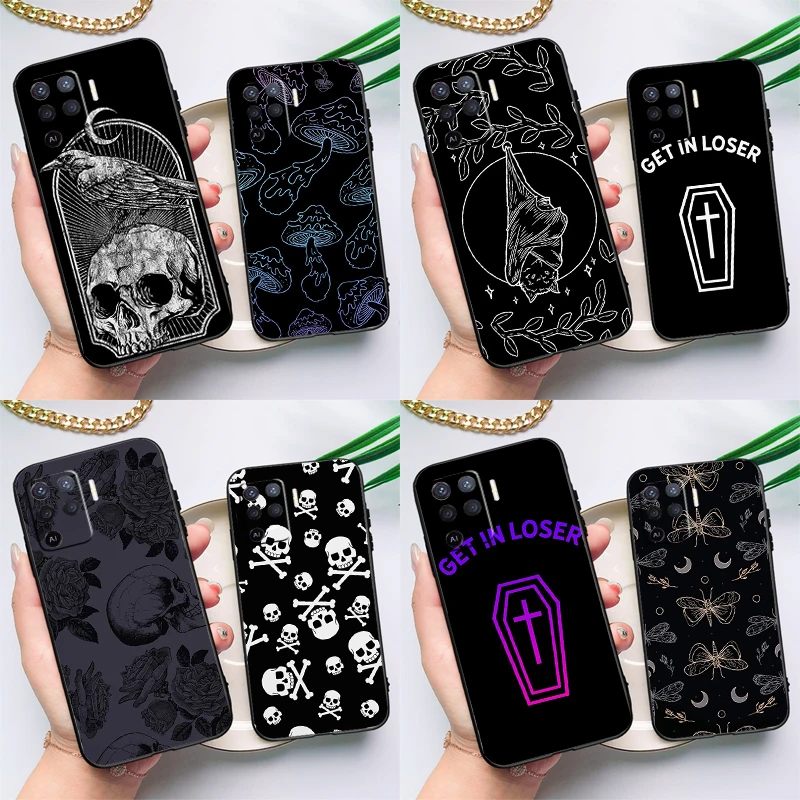 Skull Gothic Creepy Pastel Goth Case For OPPO A17 A57 A77 A78 A15 A16 A52 A72 A76 A96 A74 A94 A5 A9 A31 A93 A54S A53S A57S