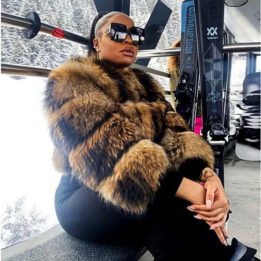 MAOMAOKONG Super Hot Winter Women Luxury Thick Real Raccoon Fur Coat Natural Fox Fur Jacket Plus Size Furry Jackets Female Kamizelka