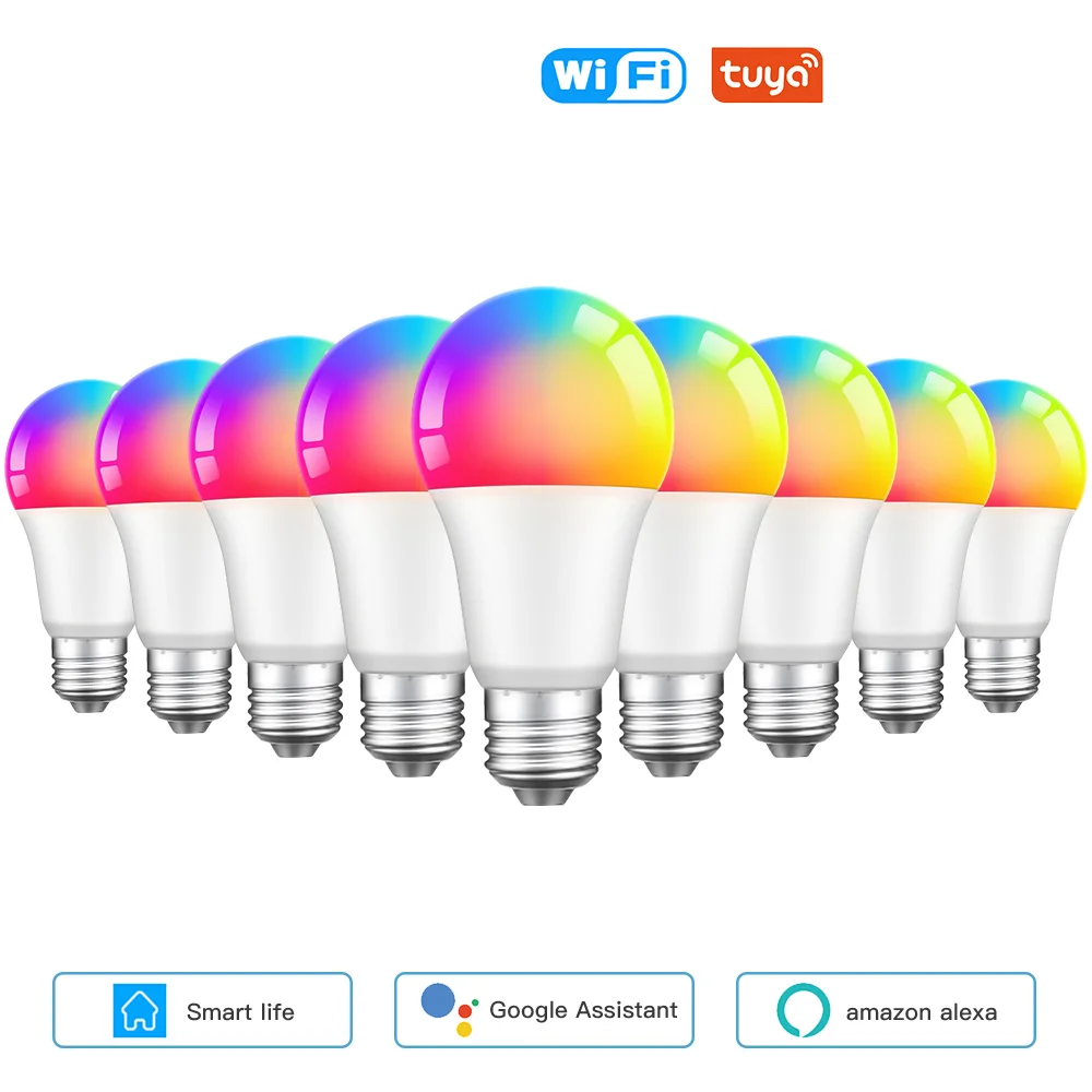 Smart Light Bulb 10W WiFi E26 LED RGB Lamp Work with Alexa/Google Home 100-127V RGB+CW Dimmable Timer Function Color Bulb