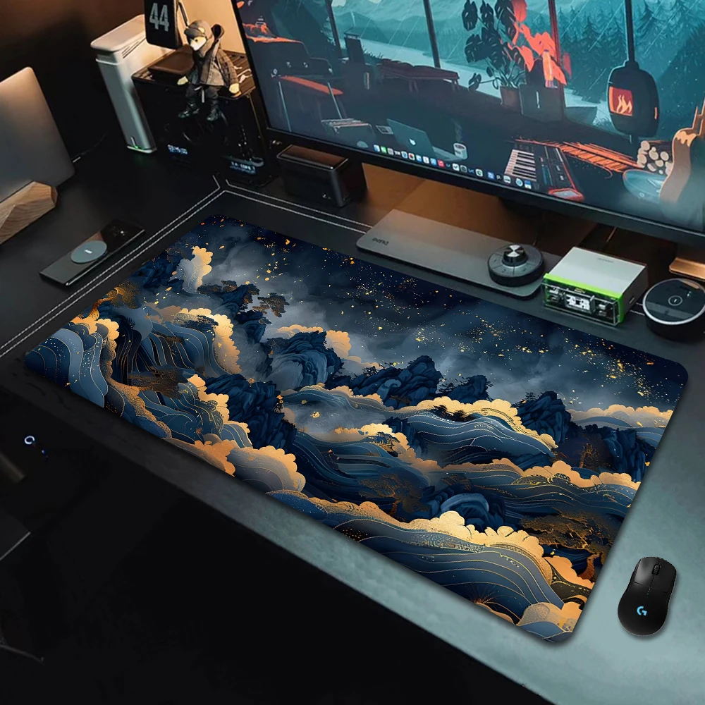 Golden Wave Flower Mouse Pads, Large Mouse Pad with Stitched Edge, Precision Stitching, Durable Rubber Base, Desk Mouse Pad