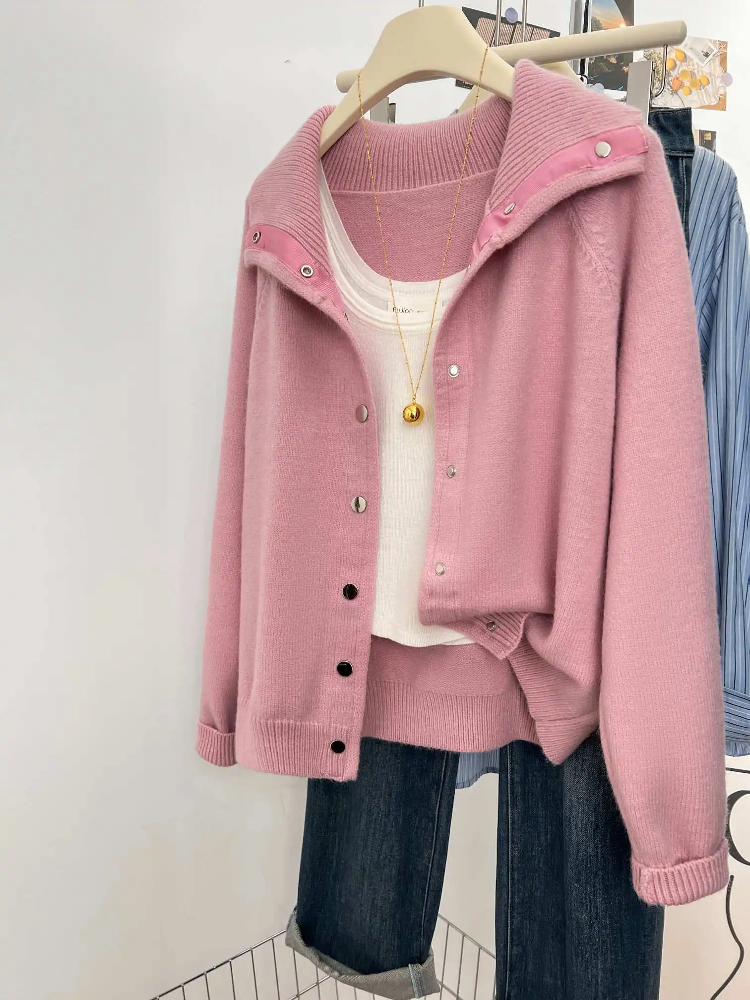 

Cardigans Women Winter Autumn Female Solid Simple All-match Turn-down Collar Single Breasted Korean Style Tender Sweater Cozy