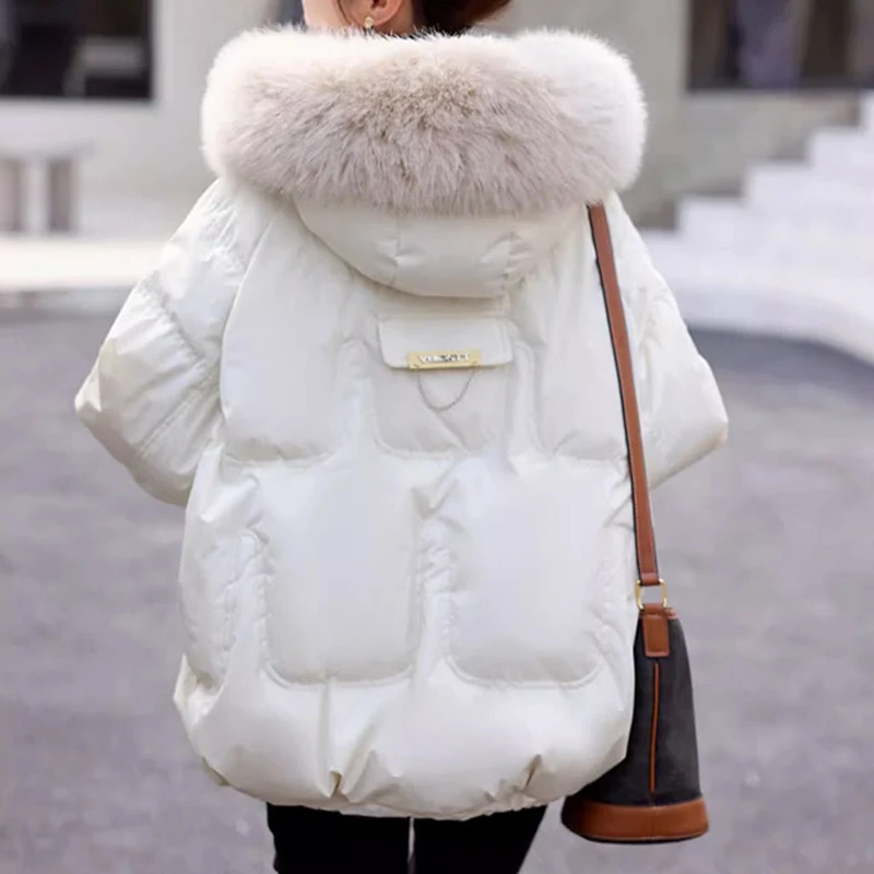 Down Cotton Jacket Women's 2024New Winter Clothes Parkas Gentle Explosions Design Sense White Duck Down Short Coat Thick Outwear