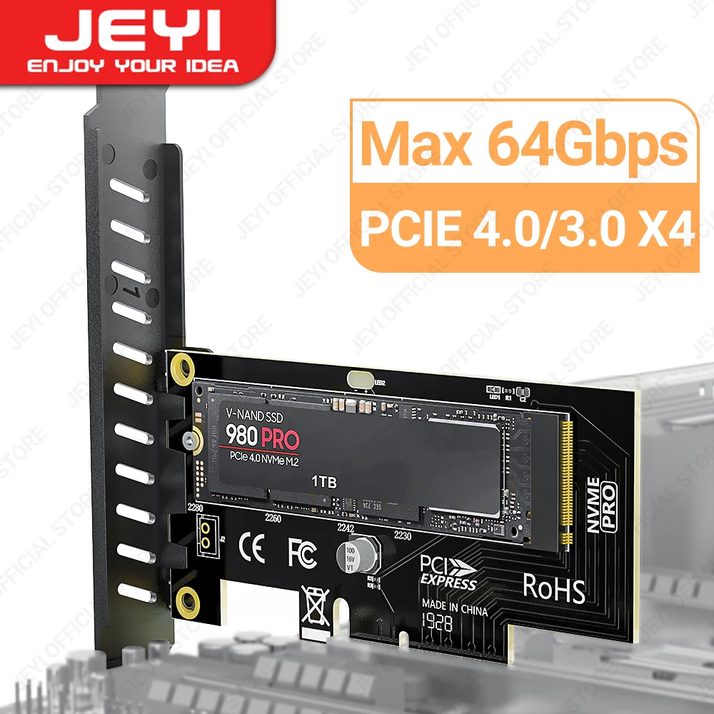 

JEYI M.2 NVME to PCIe 4.0 3.0 SSD Adapter, 64Gbps PCIe 4.0 X4 X8 X16 Expansion Card for Desktop PC , PCI-E GEN4 GEN3 Full Speed