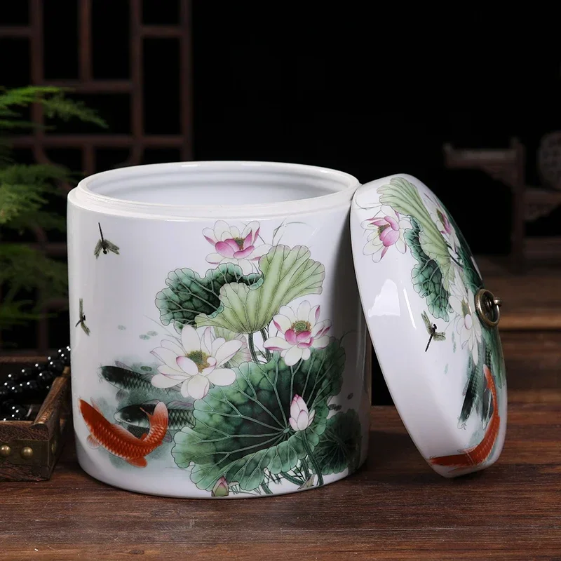 Ceramic Rice Pot 10 Jin  Bucket Sealed Tank with LidStorage Box  Tank Household Flour Bucket Insect-Proof