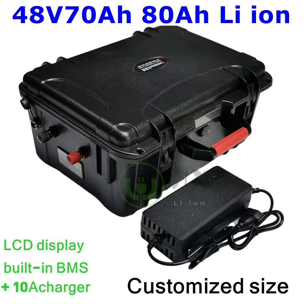 Batterie lithium-ion Eddie, 48V, 80Ah, 70Ah, 5000W, pour tricycle, bateau de pêche, fourgonnette, véhicule, avec chargeur 10A