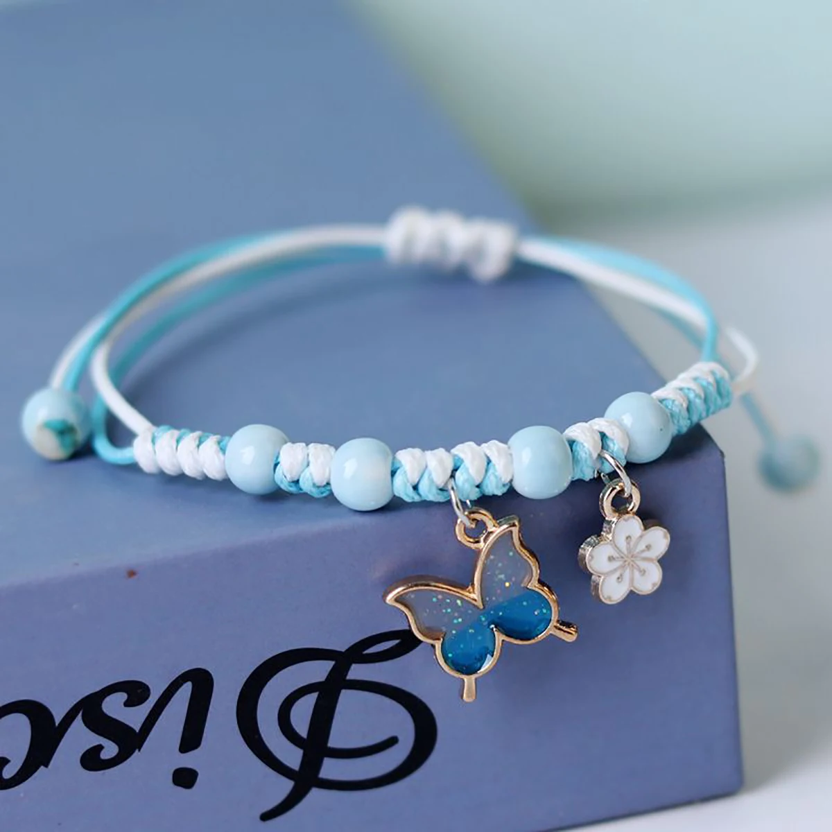 Bohemian Butterfly Flower Bracelets For Women Girls Handmade Purple Blue Pink Beads Braided Rope Chain Bracelet Bangles BFF Gift image 4