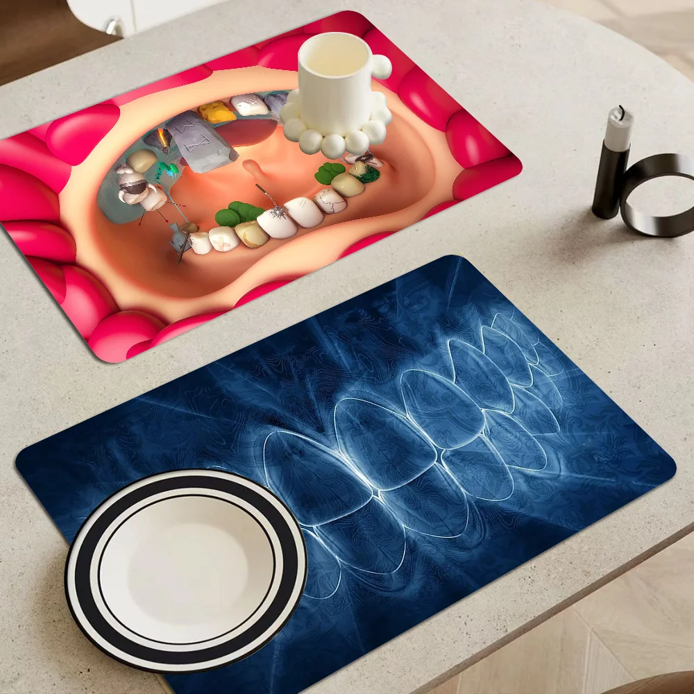 

TEETH Kitchen Tableware Dish Drying Mats Desk Drain Pad Heat Resistant Counter Top Mat Non-slip Draining Placemat