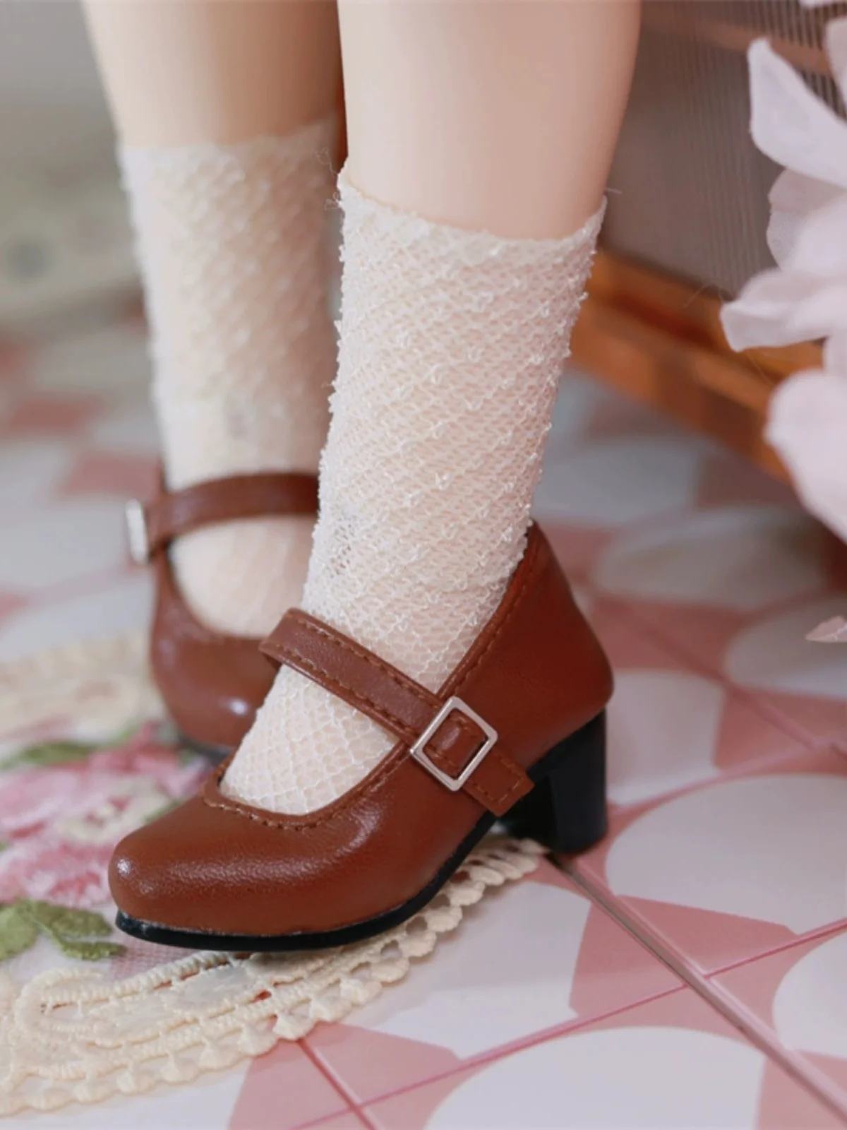 BJD Shoes Small leather shoes shallow cut small high heels one line buckle thick heels for 1/4 BJD MSD MDD Doll Accessories