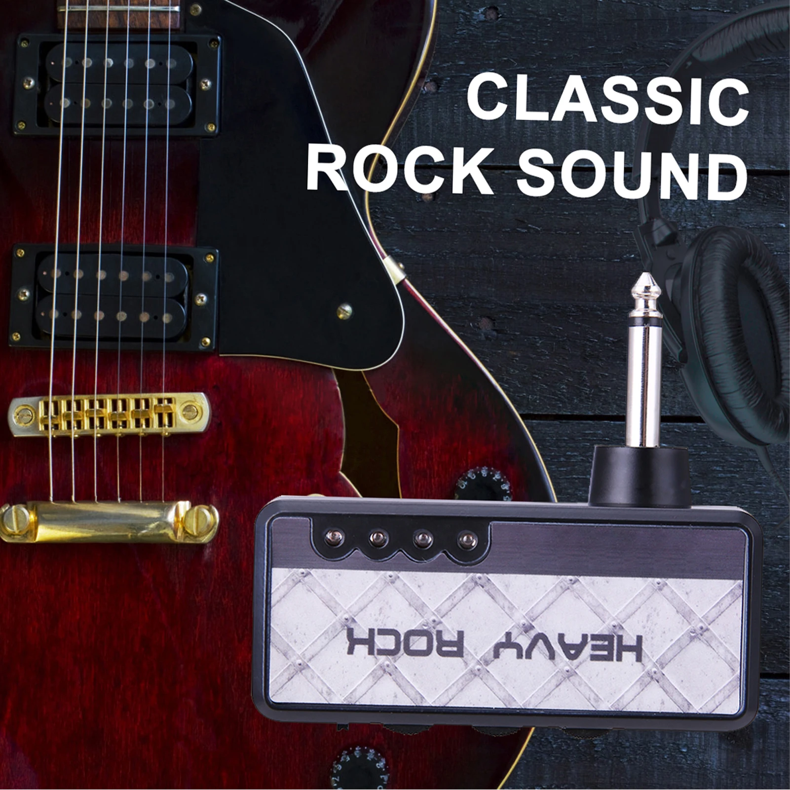 

Electric Guitar Headphone Amplifier Amp 3.5mm Headphone Jack Aux In Classic Rock Distortion Effect Built in Rechargeable Battery
