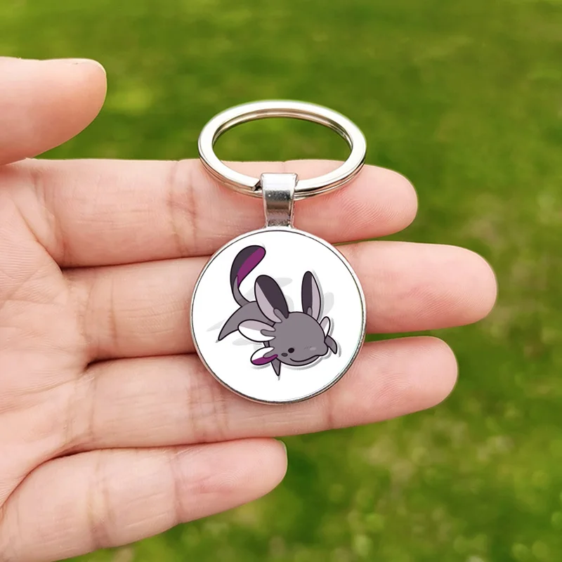 Hot Pet Axolotl Keychain Toy Glass Dome Cartoon Animal Pride Fashion Alloy Keyring for Men Women Axolotl Lovers Birthday Gift