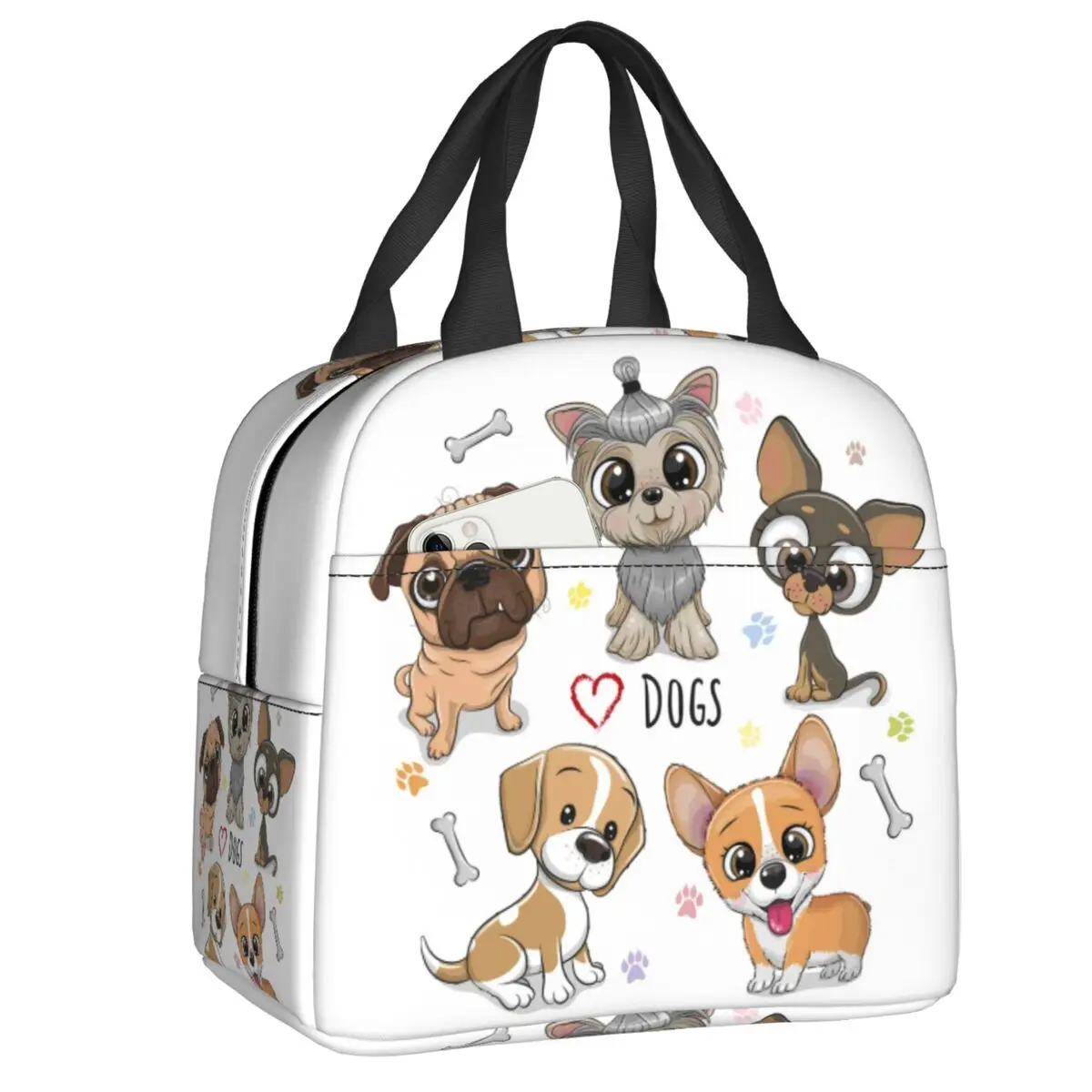 Cartoon Yorkshire Terrier Lunch Boxes for Women Cute Dogs Cooler Thermal Food Insulated Lunch Bag Kids School Children