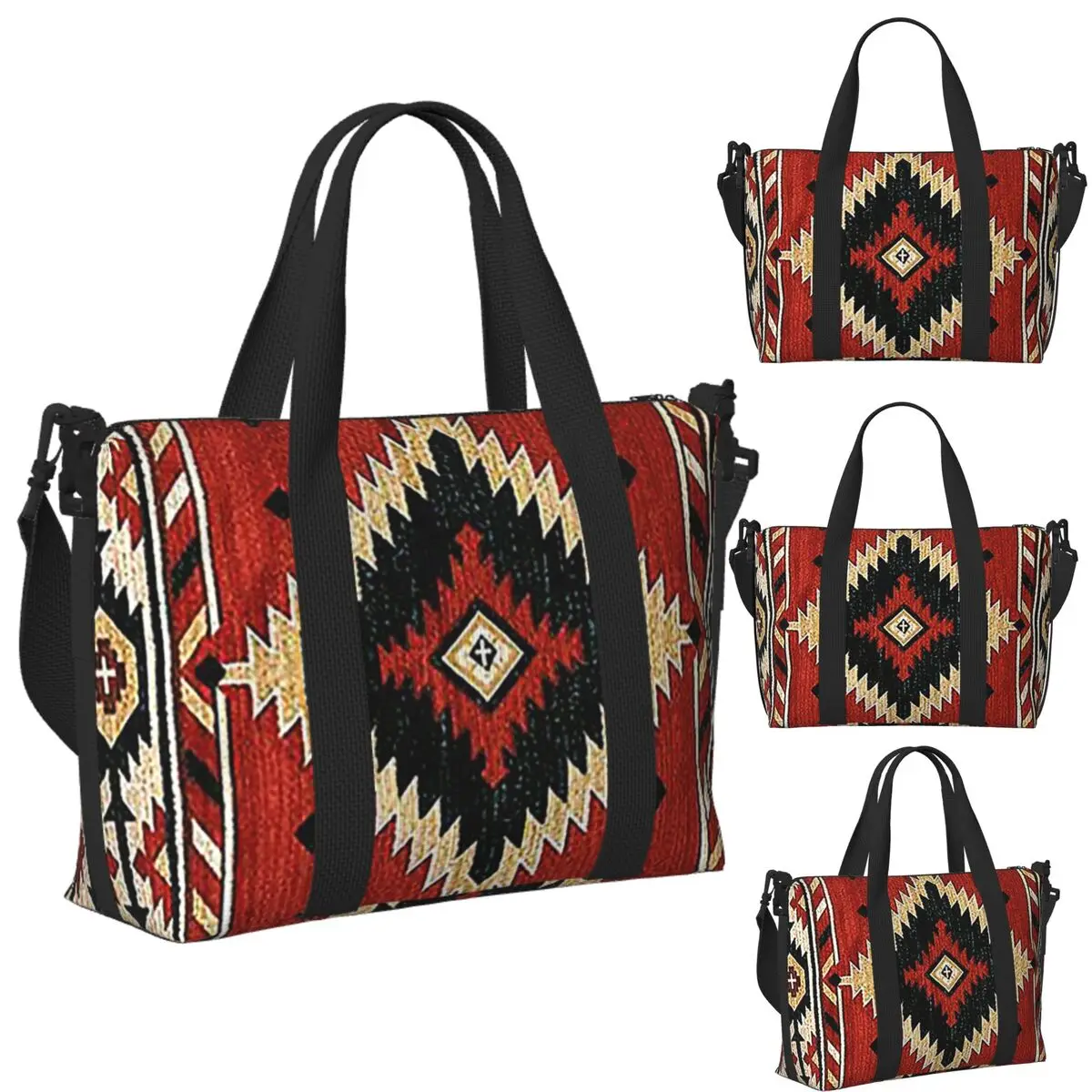 

Indian Painting Native American Aztec Tribal Pattern Beach Travel Bag Tote Bags for Gym Sport Women Shopping Duffle Shoulder Bag