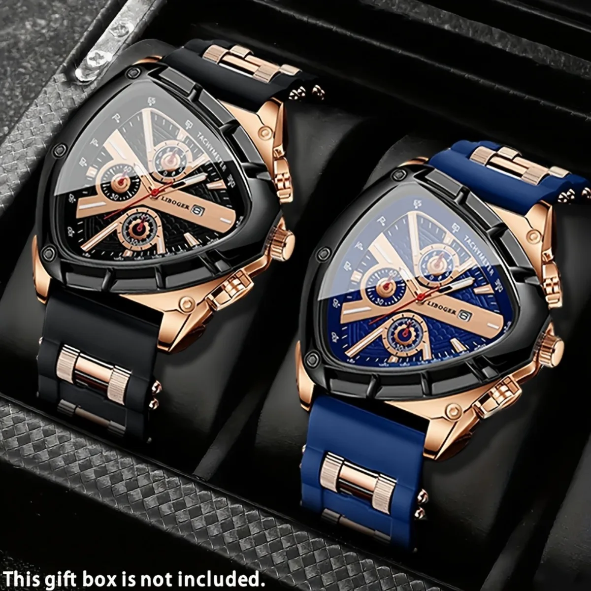 2PCS Luxury Men Calendar Quartz Watch Casual Silicone Band Mens Sports Wristwatch Set Reloj Hombre（Without Box）