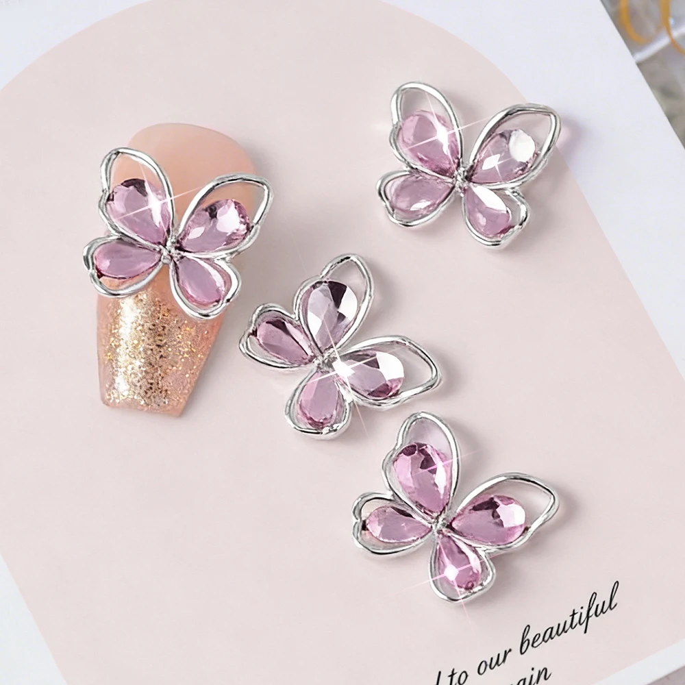 58 pezzi 3D misti rosa farfalla/cuore/ciliegia ciondoli per unghie con gemma in lega stella corona decorazioni per unghie artistiche parte delle unghie di San Valentino