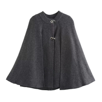 BM&MD&ZA 2024 Autumn New Women's Clothing Style Loose and Simple Cloak Design Round Neck Short Long Sleeve Knitted Coat