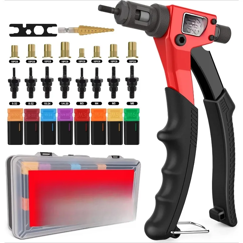

Rivet Tool Rivet Kit with a Step Drill Bit & 80 for One-Handed in Tight Space, 8 Inch Rivnut Tool Setter with 8 Mandrels in