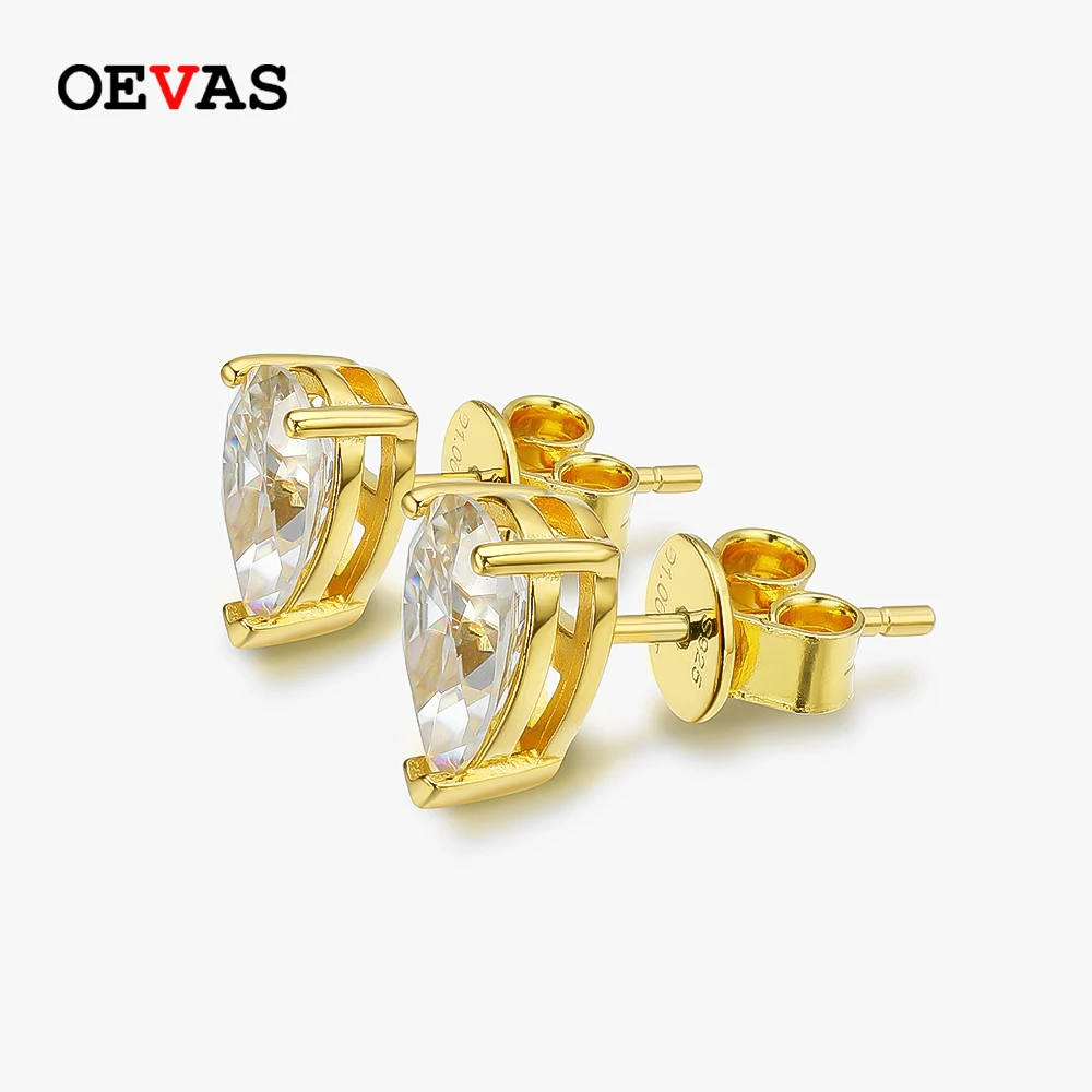 OEVAS Classic 100% 925 Sterling Silver Pear Real Moissanite Gemstone Ear Studs White Gold Earrings Fine Jewelry Gifts Wholesale