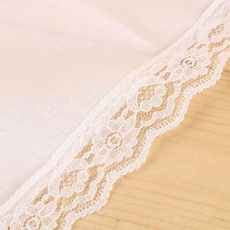 39BD 25 x 25 Damen-Taschentücher, schlicht, weiß, Blumen-Spitzenbesatz, Baumwolle, Braut, Hochzeit – Detail 7