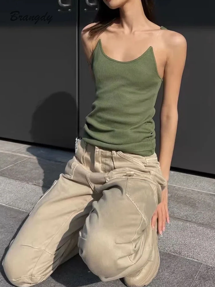 

Traf 2024, новая летняя прозрачная футболка без рукавов с бретельками, хлопковая майка, белая сексуальная летняя уличная одежда, жилет, тонкие топы