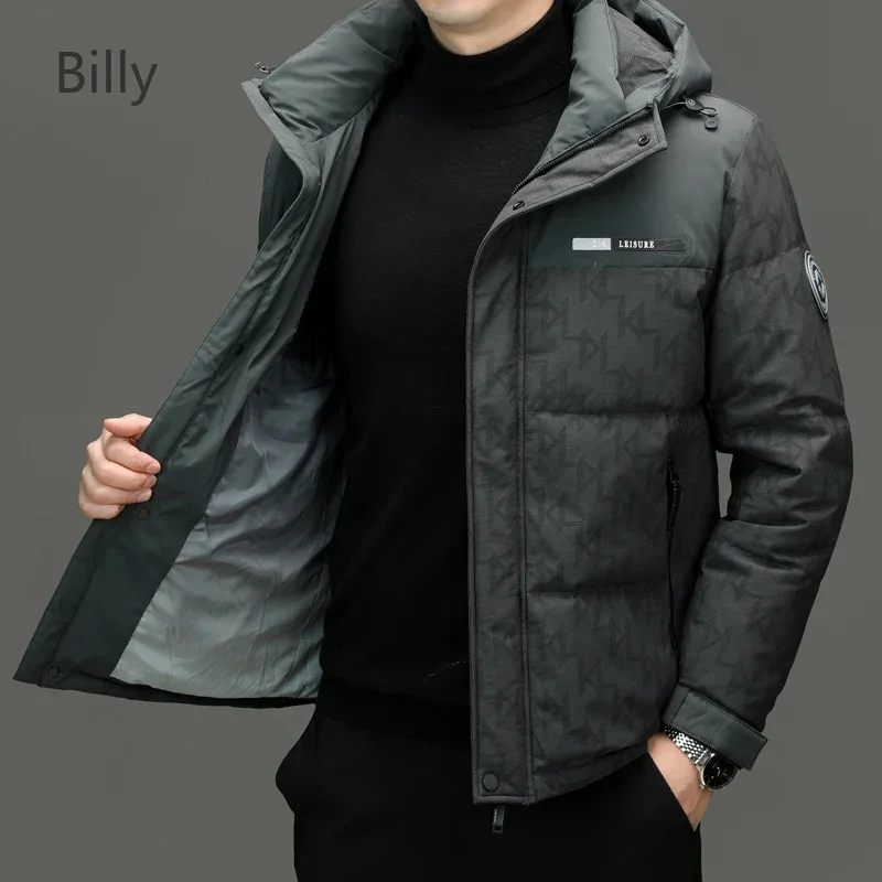 Billy Designer Clothes Light Luxury Men's Winter Short Down Jacket  Duck Down Thickening Warmth Coats for Men Hooded Man Jackets
