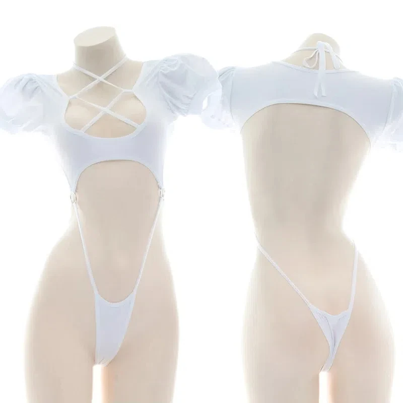 

Anime Girls Sexy Puff Sleeve Backless Hollow One-Piece Swimsuit Summer Pool Party Tights Swimwear Women Pajamas Uniform Clothing