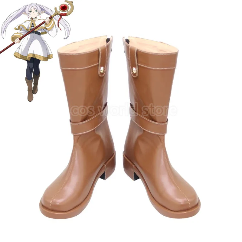 

Anime Frieren at the Funeral Cosplay Shoes Brown Leather Long Boots For Women Halloween Carnival Shoes Costume Accessories
