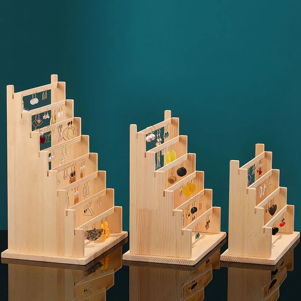 Earring Stand With Fine Stitching Non-shedding Wide Display Space Studs Wood Made Earring Holder