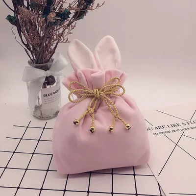 1 peça japonês rosa fofo orelhas de coelho cordão bolso bolsa de joias fonte de festa de casamento decoração de natal bolsa de doces frete grátis