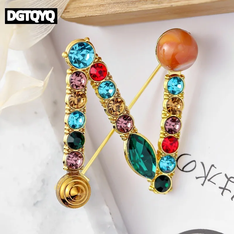 2026 New Metal Alloy 26 English Letters Brooch Colorful Rhinestones Lapel Pins Sweater Suit Badge Fashion Jewelry Accessories