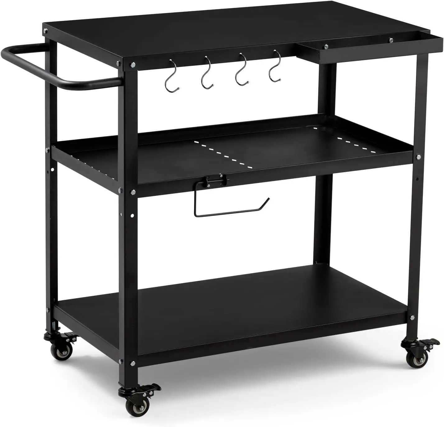 

Outdoor Grill Cart with Locking Wheels, Spice Caddy & Towel Holder - Black