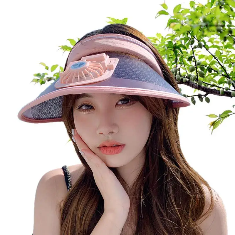 Sun Hat For Women Beach Hat With USB Rechargeable Fan Empty Top Hat Fan Hat Fishing Hat UPF50 Summer Cap For Beach Camping