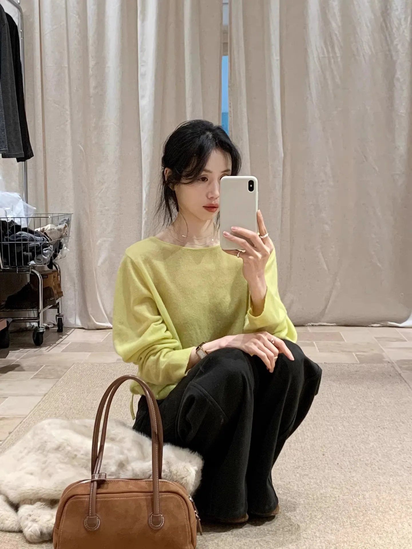 

BRIVIN Корейский двусторонний свободный вязаный топ для женщин, супербелый, желто-зеленый, весенняя новинка, модный топ для похудения