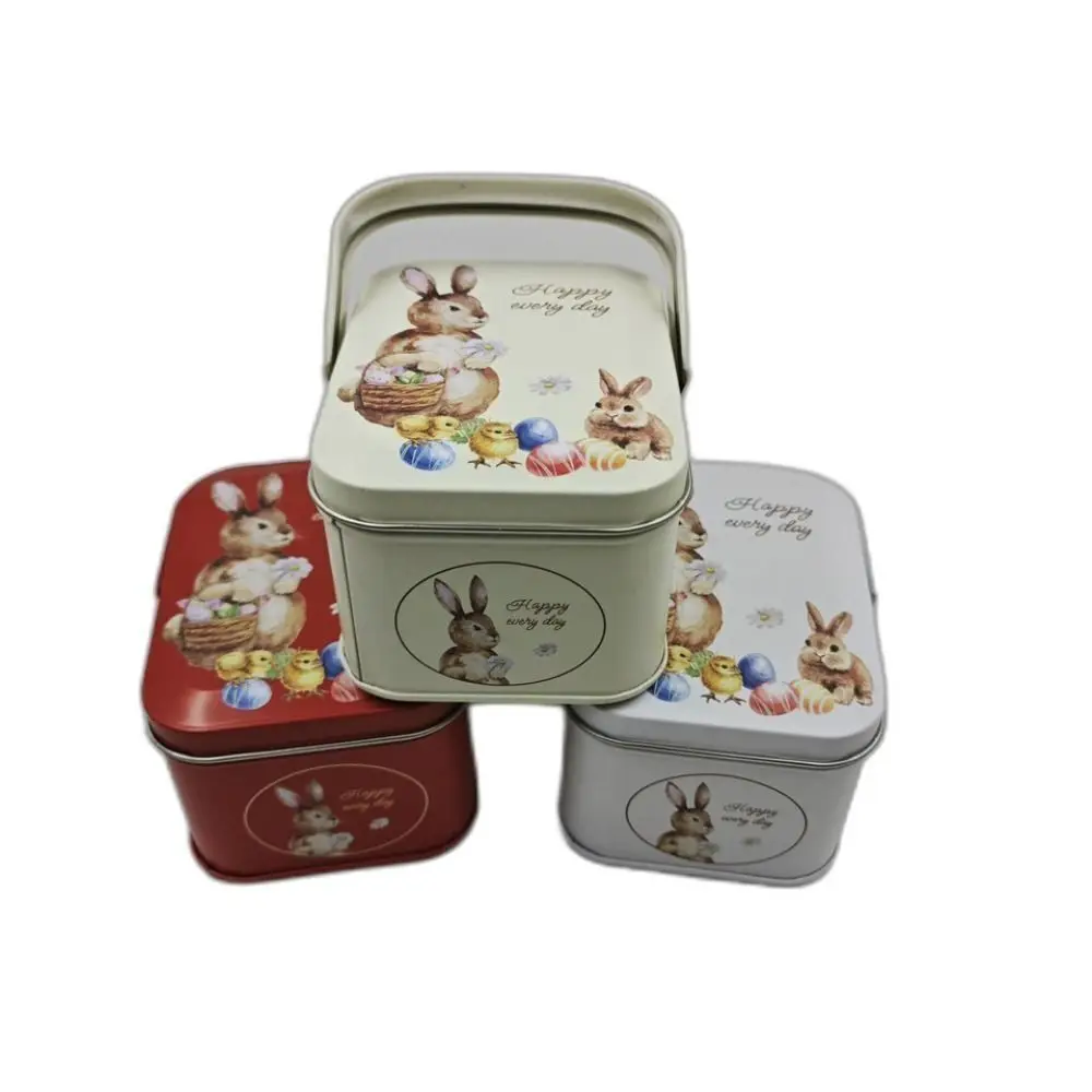 Handheld Easter Tin Metal Rabbit Storage Box Candy Box Tinplate Cookie Gift Box Easter Supplies