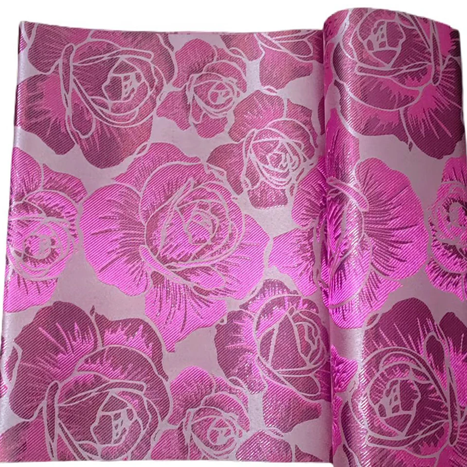 High Quality Damask Fabric for African Head Wrap, 2-Pc Rose Pink Gele and Wrapper Set for Wedding,Nigerian Sego Headtie JX-12-11