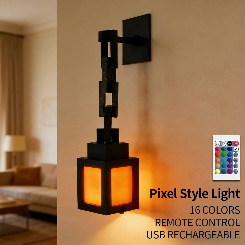 Pixel Soul Lantern RGB Night Light 16 Colors Remote Control Portable Table Wall Lamp Gaming Decor Festival Atmosphere Light