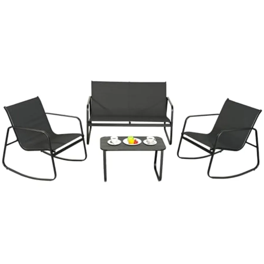 GEONKAI 4 Piece Patio Furniture Set Olefin Loveseat Outdoor Furniture with 2 Rocking Chairs Patio Conversation Set with Coffee
