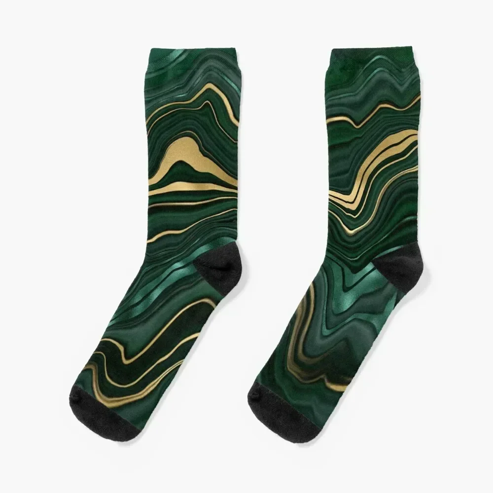 

Emerald Green and GoldMalachite Pattern Socks Heating sock floral crazy custom sports Boy Socks Women's