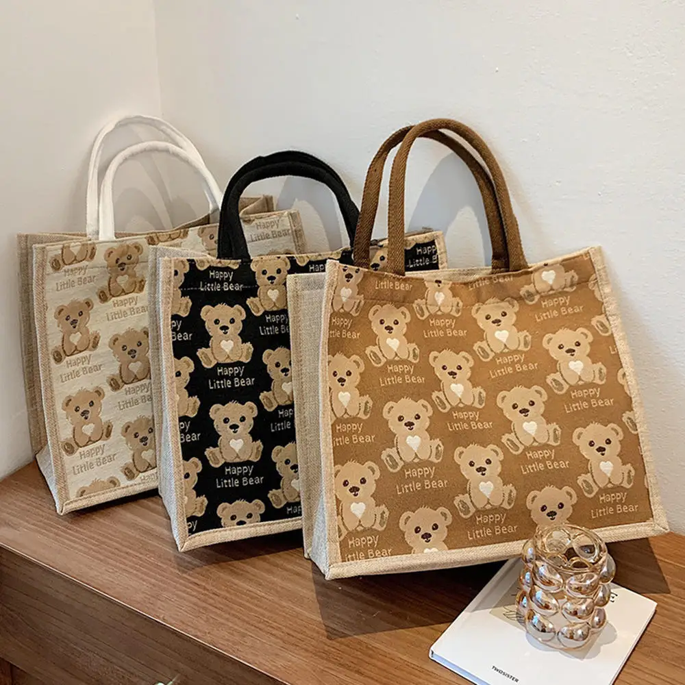 Large-capacity Fashion Canvas Handbags Portable Shopping Bag Eco Handbag Cotton Linen Tote Bag Bear Canvas Bag Bear Pattern Tote