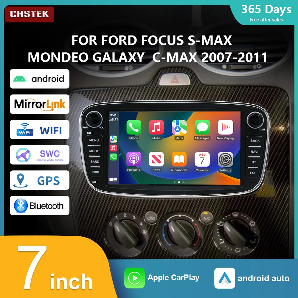 

CHSTEK Car Radio Qualcomm CarPlay For Ford Mondeo 2007-2011 Ford Focus 2007-2010 Android 13 Bluetooth Multimedia player GPS 4G