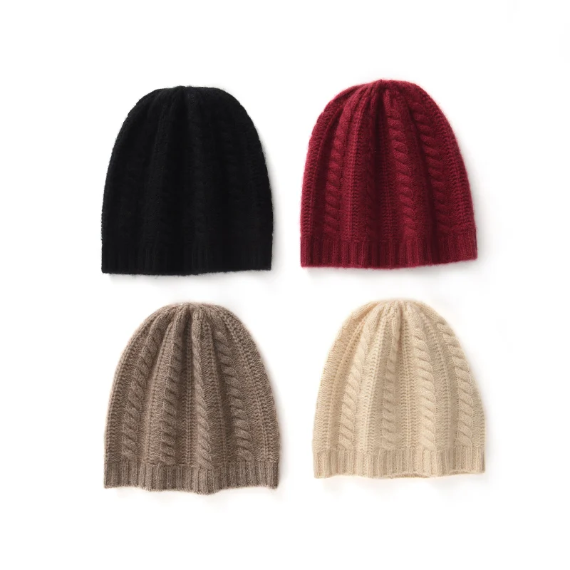 

Осень-зима, новая женская шапка из 100% кашемира, модная теплая повязка на голову, защита ушей, вязаная плетеная шерстяная шапка