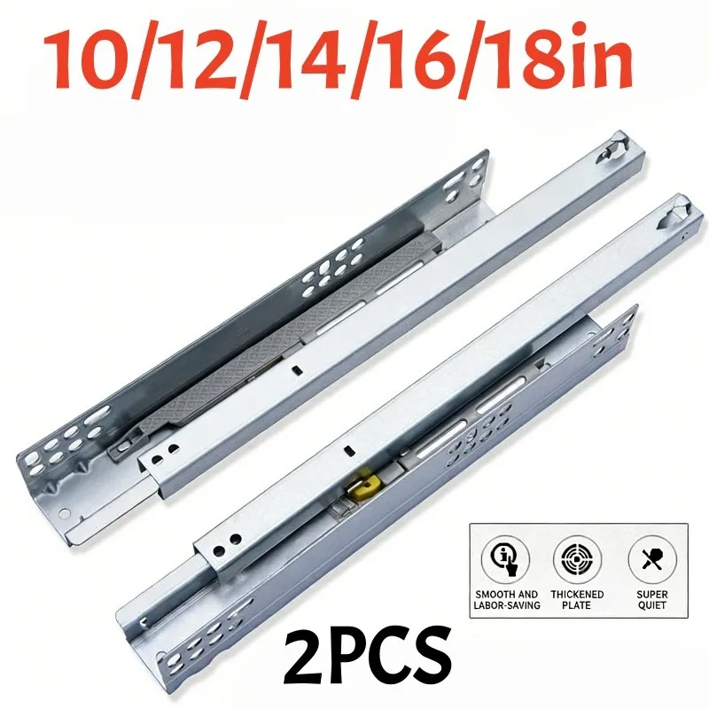 2 Heavy-Duty Hidden Bottom-Mounted Drawer Slides, with Locking Clips, Two-Stage Full Extension, Hydraulic Damping, Automatic Rebound, Soft Close, Silent and Noiseless, Embedded Drawer Tracks for Cabinet and Wardrobe Bottoms, Includes Screws