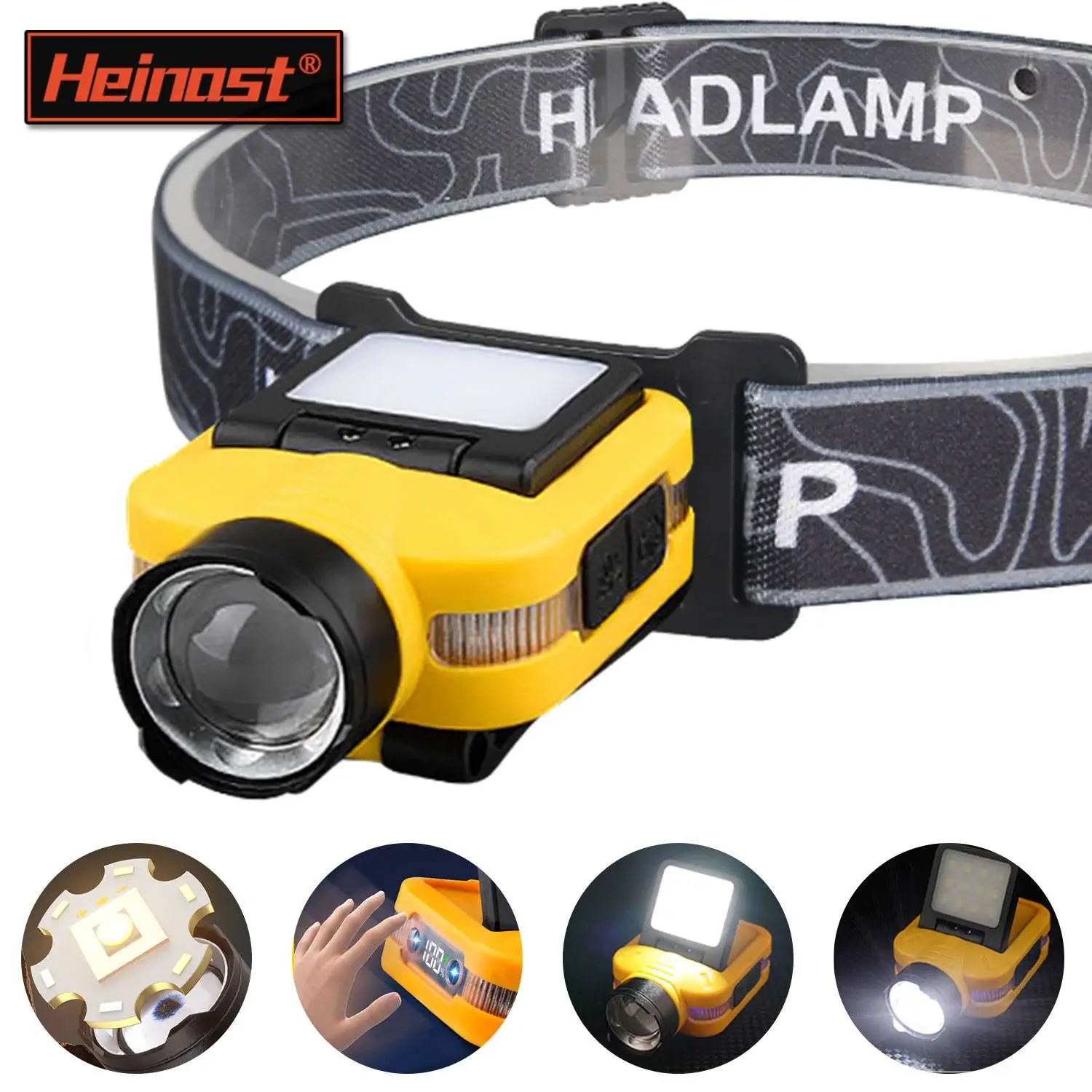 Zoom Induction Headlamp COB Sensor Head Lamp Built-in Battery FlashlightUSB Rechargeable Head Torch 5 Lighting Modes Headlight