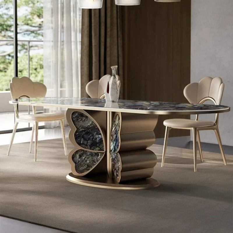 Italian Rock Slab Dining Tables Pliante Furniture Luxury Luxury Stone Marble Dining Table High-end Modern Simple Rectangular