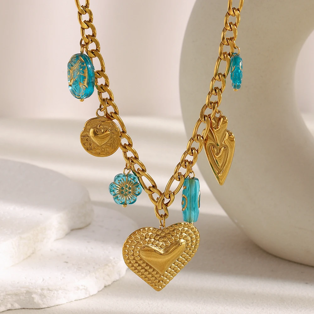 

Gold Retro Polka Dot Peach Heart Necklace Stainless Steel Plated 18K Gold Women's Jewelry Gift