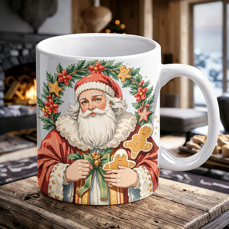 

Retro Watercolor Style Santa Claus Ceramic Mug, Coffee Cup, Milk Cup, Office Tea Cup, Drinking Cup, Fade-Resistant, Holiday Gift